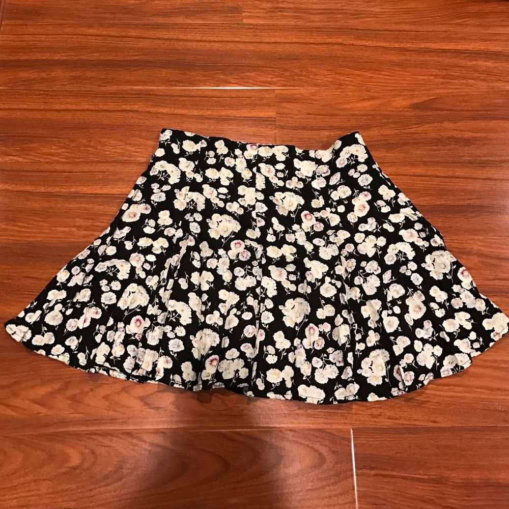MINKPINK Black Floral Circle Skirt with Cream and Light Pink Flowers